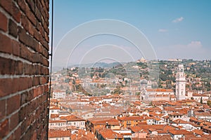 Aerial view of the old town of Verona with amazing narrow streets