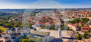 Aerial view of the old town of Vilnius, Lithuania on a clear sky background