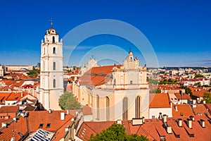 Aerial view of the old town of Vilnius, Lithuania on a clear sky background