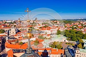 Aerial view of the old town of Vilnius, Lithuania on a clear sky background