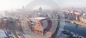 Aerial view of the old town in winter in Gdansk, Poland