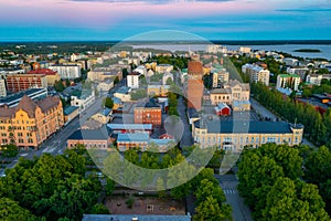 Aerial view of the old water tower in Vaasa, Finland