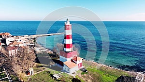 Aerial view of the oldest lighthouse on the balkan peninsular, Shabla, Bulgaria