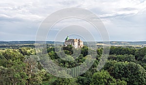 Aerial View Of The Olesky Castle. Very Beautiful Castle Near Lviv