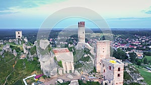 Aerial view of Olsztyn castle, Poland