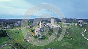 Aerial view of Olsztyn castle, Poland