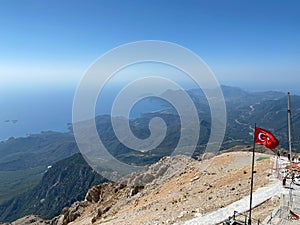 Aerial view of Olympos  Kumluca district of Antalya Province, Turkey  and mountain range of Central Taurus from top of Tahtali