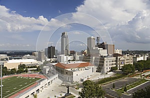Aerial view of Omaha Nebraska skyline