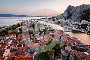 Aerial View on Omis Old Town and Cetina River, Dalmatia