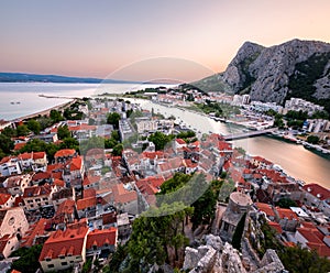 Aerial View on Omis Old Town and Cetina River, Dalmatia