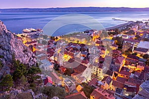 Aerial view of Omis at sunset.