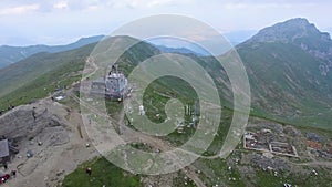 Aerial view of the Omu peak and chalet, Bucegi mountains, Romania