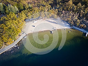 Sand beach on Sanabria lake in Spain photo