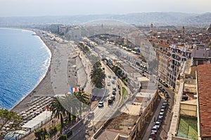 Aerial view onto the bay called `Baie des Anges` with the city of Nice, France photo