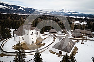 Aerial view of open-air museum in Pribylina, Slovakia