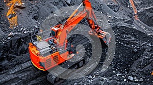 Aerial view of an open pit coal mine in a vast industrial complex for extraction purposes