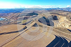 AERIAL VIEW OF OPEN PIT MINE WITH ENVIRONMENTAL REMEDIATION photo