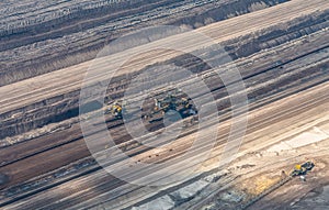 Aerial view of an open pit mine in Germany with brown coal digging by giant excavators