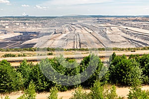 View at open pit mine Hambach with brown coal digging.