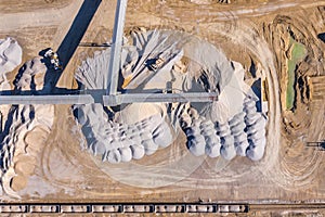 Aerial view of opencast mining quarry. Industrial place view from above
