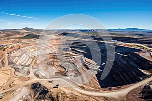 Aerial View Of Openpit Mine, The Worlds Largest, With Drones Perspective On The Canyon Copper Mine And Diamond Mining Quarry
