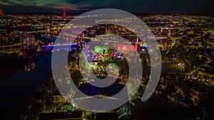 Aerial view of Opole by night, Poland