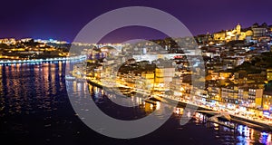 Aerial view of Oporto city at night