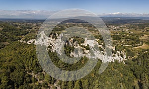 Aerial view of Oppede-le-Vieux, a ghost village in southeastern France