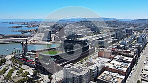 Aerial view of Oracle AT&T Park stadium, home of the San Francisco Giants