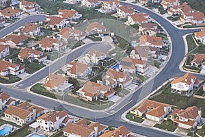 Aerial view of Orange County suburbs,