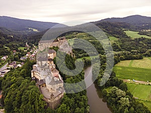 Aerial view of orava castle. in Oravsky Podzamok in Slovakia. Orava region. Slovakia landscape. Travel. concept.