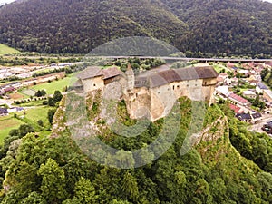 Aerial view of orava castle. in Oravsky Podzamok in Slovakia. Orava region. Slovakia landscape. Travel. concept.