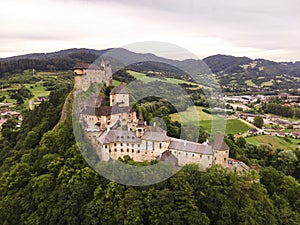 Aerial view of orava castle. in Oravsky Podzamok in Slovakia. Orava region. Slovakia landscape. Travel. concept.