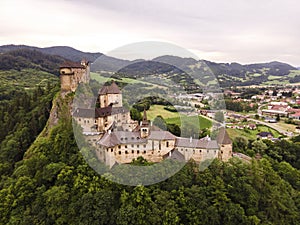 Aerial view of orava castle. in Oravsky Podzamok in Slovakia. Orava region. Slovakia landscape. Travel. concept.