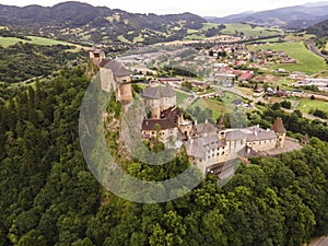Aerial view of orava castle. in Oravsky Podzamok in Slovakia. Orava region. Slovakia landscape. Travel. concept.