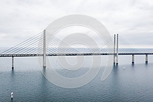 Aerial view of the Oresund bridge between Denmark and Sweden, Oresundsbron