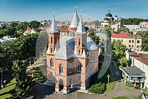 Aerial view of an Organ hall located in former armenian church in Chernivtsi, Ukraine