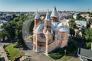 Aerial view of an Organ hall located in former armenian church in Chernivtsi, Ukraine