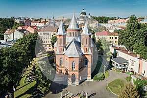 Aerial view of an Organ hall located in former armenian church in Chernivtsi, Ukraine