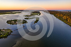 Aerial view Ormond Beach Washington Park where river meets the sea