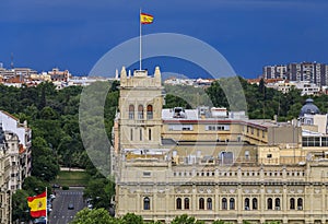 Aerial view of the ornate building of Cuartel General de la Armada or headquarters of the Spanish Navy in Madrid, Spain