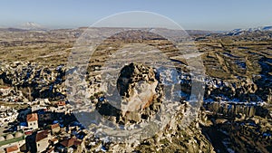 Aerial view of Ortahisar. Ortahisar is famous for picturesque stone houses and castle-like rock