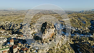 Aerial view of Ortahisar. Ortahisar is famous for picturesque stone houses and castle-like rock