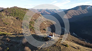 Aerial view of Ortodox Church of the Ascension near village of Borovo, Bulgaria