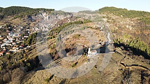 Aerial view of Ortodox Church of the Ascension near village of Borovo, Bulgaria