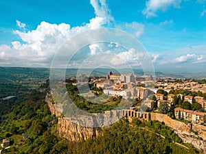 Aerial view of the Orvieto on the green hillside