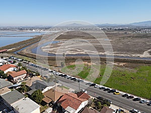 Aerial view of Otay River and San Diego Bay National Refuger from Imperial Beach, San Diego