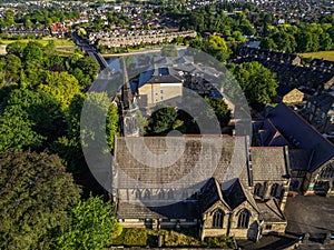 Aerial view of Otley town center market town in West Yorkshire photo