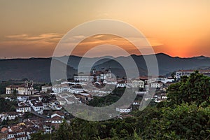 Aerial view of Ouro Preto City at sunset - Minas Gerais, Brazil