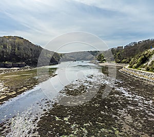 An aerial view out to the entrance to the inlet at Solva, Pembrokeshire, South Wales